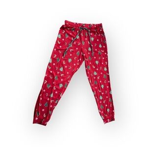 Rae Dunn Christmas Jogger Pants Red Snowflakes Trees Candy Canes S NWOT